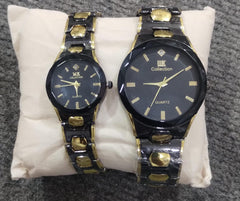 Elegant Couple Watch Set – Luxury Quartz Wristwatches for Him & Her with Dual-Tone Metal Strap - BLACK