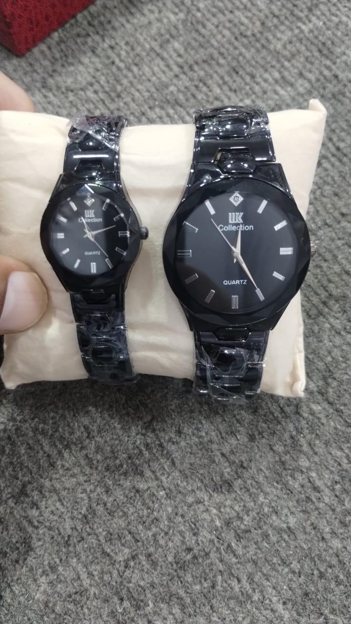 Elegant Couple Watch Set – Luxury Quartz Wristwatches for Him & Her with Dual-Tone Metal Strap - BLACK